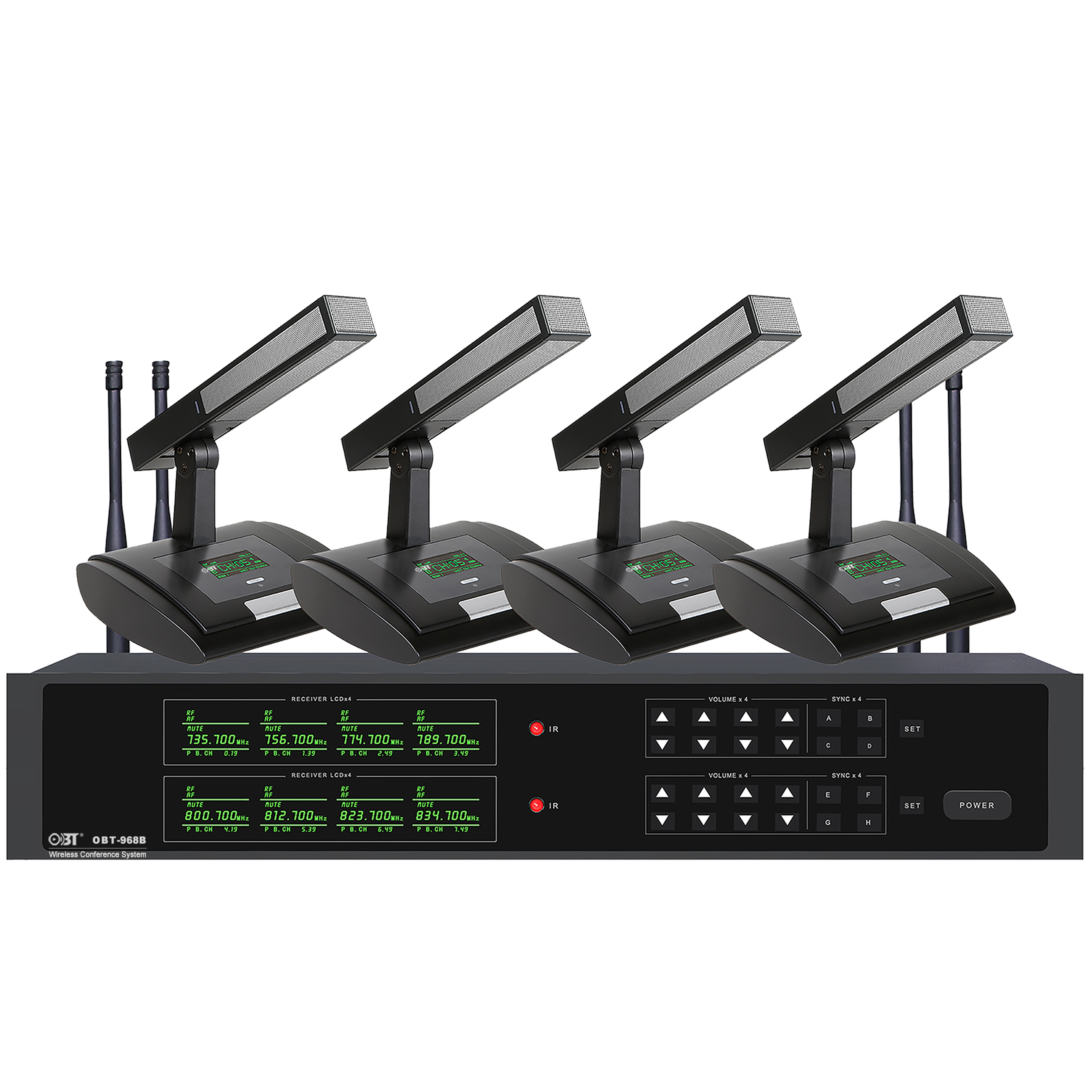 U段無線會議系統(tǒng)一拖八無線話筒套裝規(guī)格 OBT-968B