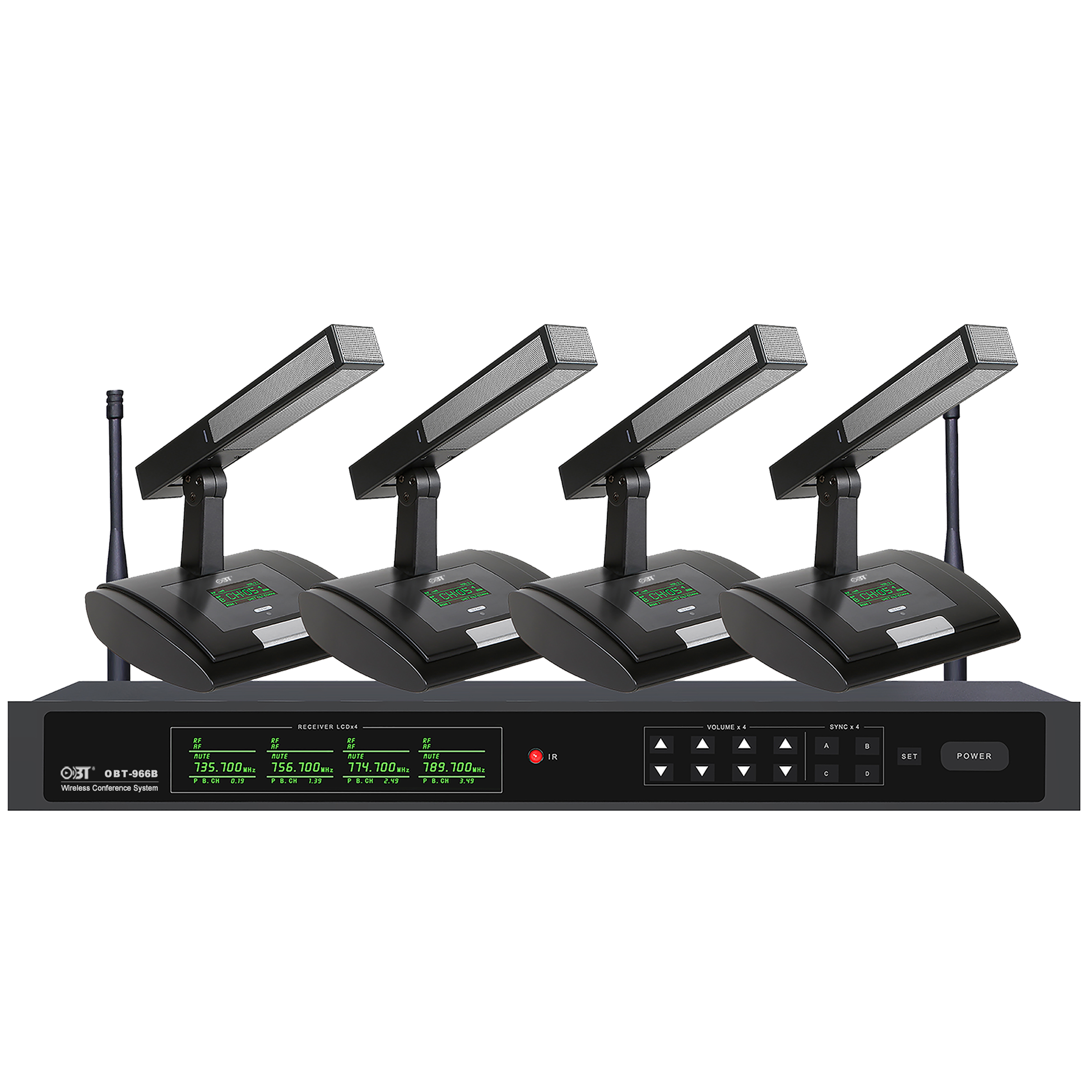 U段無線會議系統(tǒng)一拖四無線話筒套裝 OBT-966B