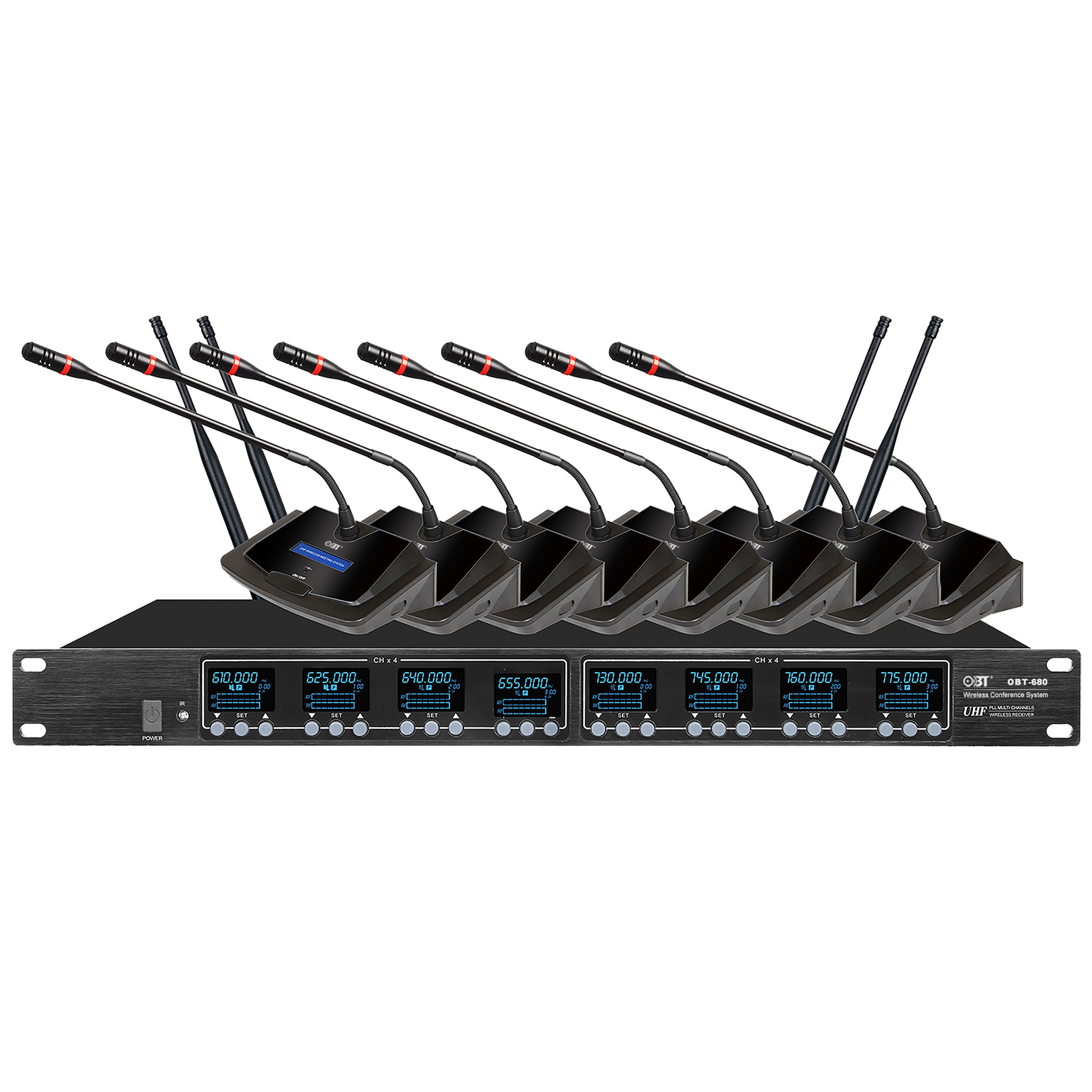 U段無線會議系統(tǒng)一拖八無線話筒套裝 OBT-680